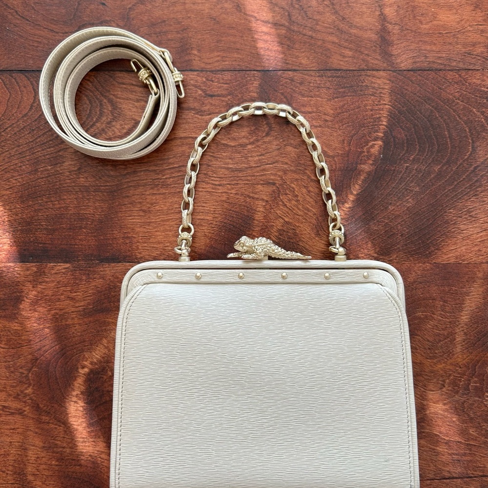 🤍 Kieselstein-Cord Vintage Ivory White Leather Frame Bag with Alligator Clasp - Picture 5 of 9